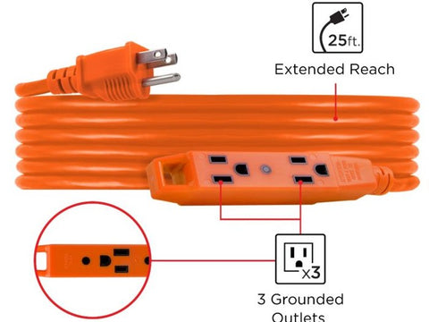 EXTENSION ELECTRICA SUPER PRO 25FT NARANJA 7.6MTS
