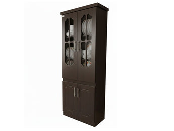 4-DOOR MEL COFFEE KITCHEN CABINET WITH GLASS