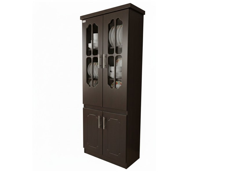 4-DOOR MEL COFFEE KITCHEN CABINET WITH GLASS