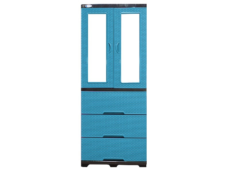 SANCHIA TITAN PLASTIC CABINET WITH 2 LIGHT BLUE MIRRORS