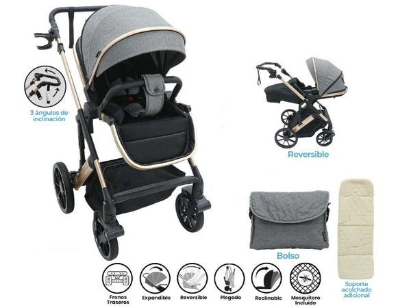 COCHE P/BEBE BEBESITOS ALASKA2 GRIS