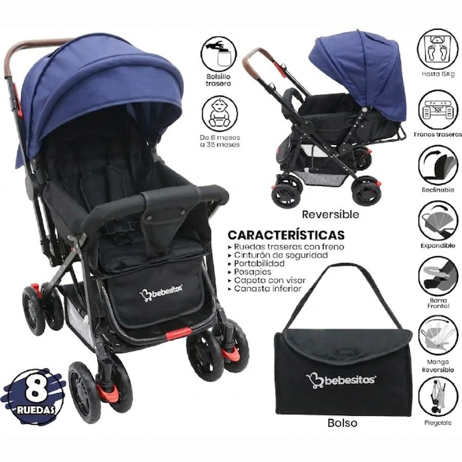 COCHE P/BEBE BEBESITOS BOSTON1 BLUE