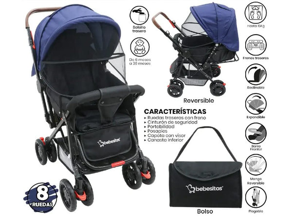 COCHE P/BEBE BEBESITOS BOSTON1 BLUE