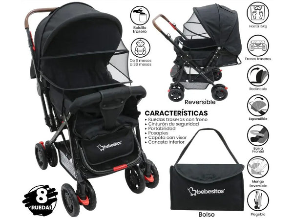 COCHE P/BEBE BEBESITOS BOSTON3 BLACK