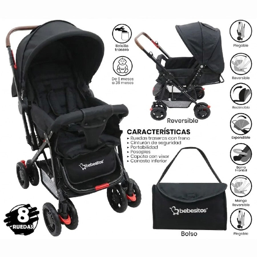 COCHE P/BEBE BEBESITOS BOSTON3 BLACK
