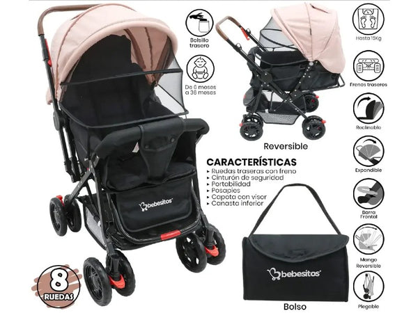 COCHE P/BEBE BEBESITOS BOSTON4 PINK