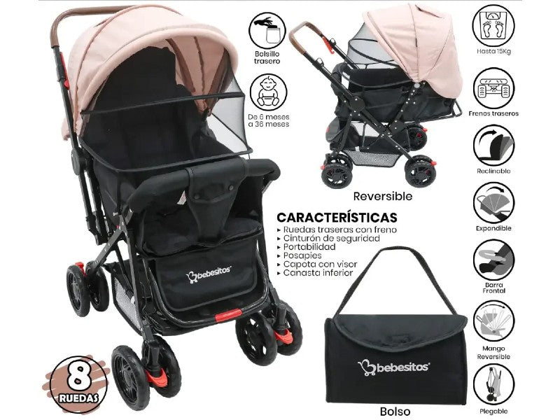 BABY STROLLER BEBESITOS BOSTON4 PINK