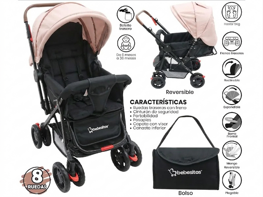 COCHE P/BEBE BEBESITOS BOSTON4 PINK