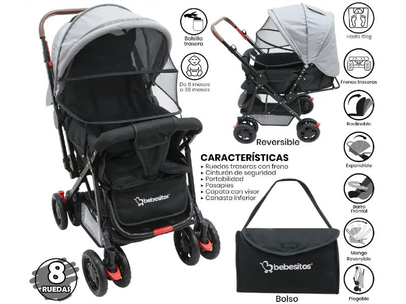 BABY STROLLER BEBESITOS BOSTON5N GREY/BLACK