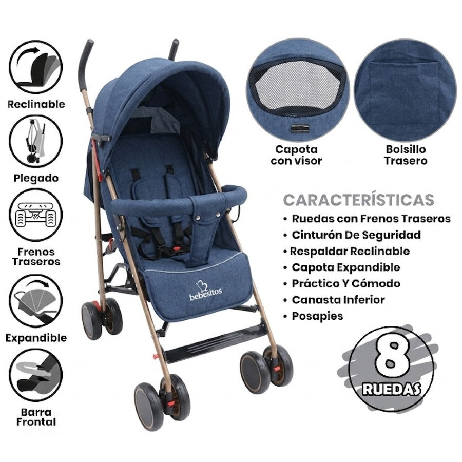 COCHE P/BEBE BEBESITOS KG105 AZUL
