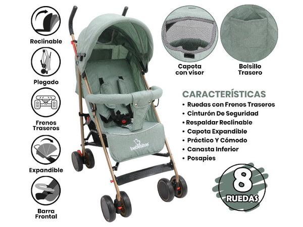 COCHE P/BEBE BEBESITOS KG107 VERDE
