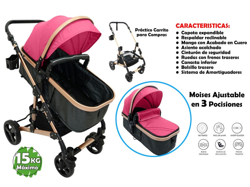 MILAN2 PINK/BLACK BABY STROLLER