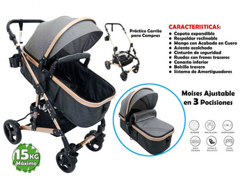 COCHE PARA BEBE GRIS/NEGRO MILAN3