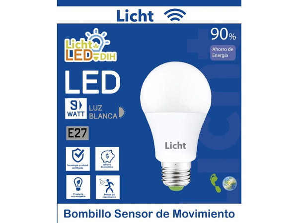 BOMBILLO SENSOR MOVIMIENTO 9W 6500K LICHT LED