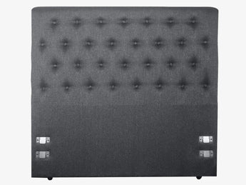 QUEEN HEADBOARD WITH BUTTON-TUFTED GRAY UPHOLSTERY