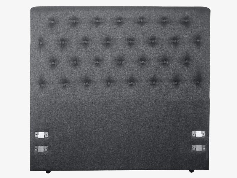 QUEEN HEADBOARD WITH BUTTON-TUFTED GRAY UPHOLSTERY