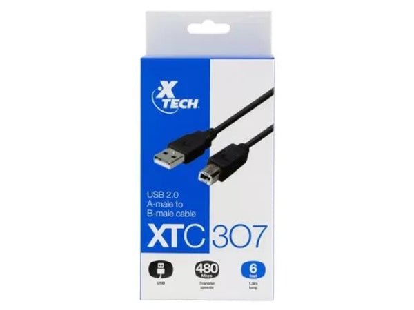 CABLE XTECH XTC-307 6FT USB 2.0 A-MALE TO B-MALE