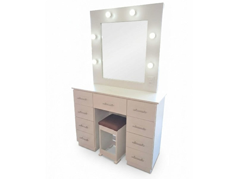 LARGE WHITE DRESSING TABLE WITH LIGHT AND STOOL 1405