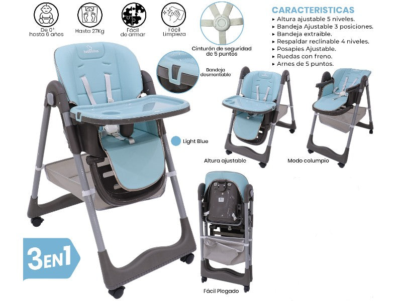 BABY HIGH CHAIR BEBESITOS EML1065 LIGHT BLUE