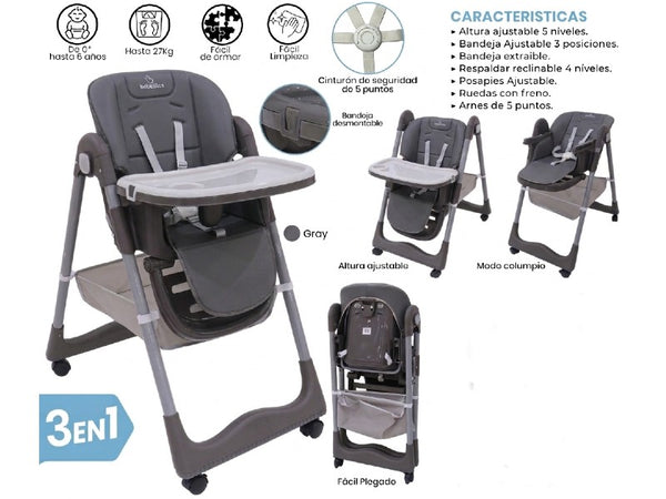 SILLA P/COMER BEBESITOS EML1065 GRIS