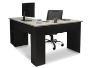ATTICUS L-SHAPED DESK CHOCOLATE W/LIGHT TOP