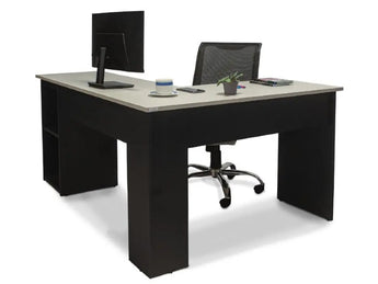 ATTICUS L-SHAPED DESK CHOCOLATE W/LIGHT TOP