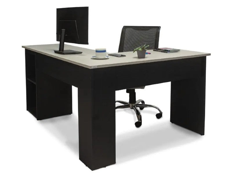 ATTICUS L-SHAPED DESK CHOCOLATE W/LIGHT TOP