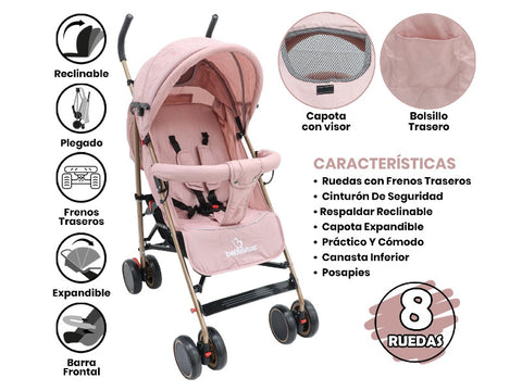 COCHE P/BEBE BEBESITOS KG101 ROSADO