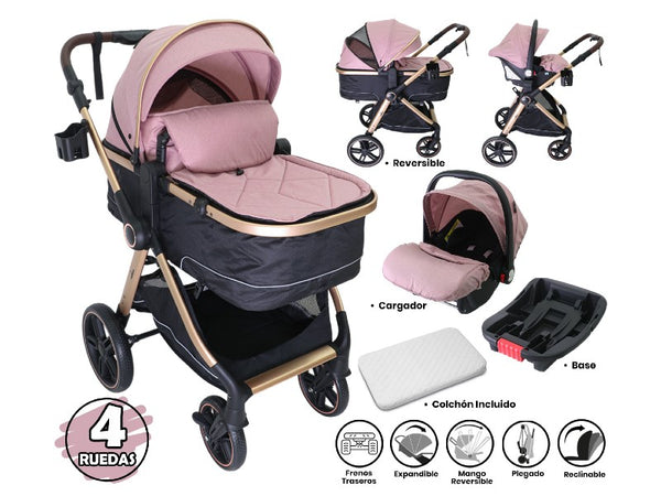 COCHE P/BEBE BEBESITOS MILAN700CB ROSADO/MORADO