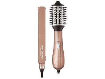 BABYLISS PRO HOT AIR BRUSH + FLAT IRON ROSEGOLD PACK