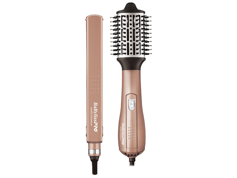 BABYLISS PRO HOT AIR BRUSH + FLAT IRON ROSEGOLD PACK
