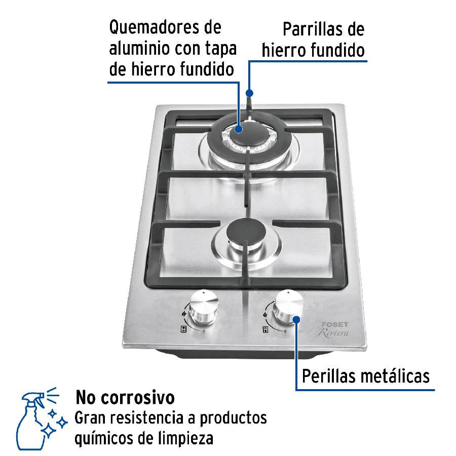COCINA GAS FOSET PAE-302GA 2Q ACERO INOX.