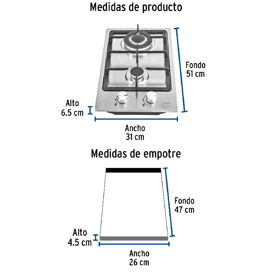 COCINA GAS FOSET PAE-302GA 2Q ACERO INOX.
