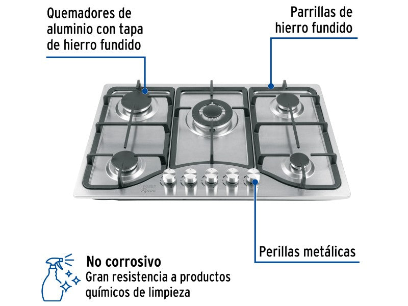 GAS HOB FOSET PAE-755GA 5 BURNER STAINLESS STEEL