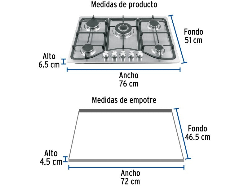 GAS HOB FOSET PAE-755GA 5 BURNER STAINLESS STEEL