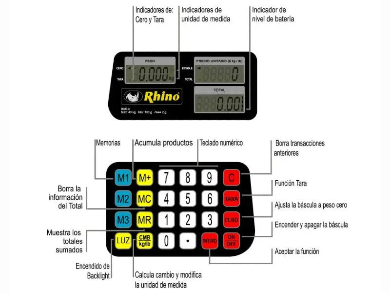 BASCULA PESO-PRECIO RHINO BAR-8 40KG/2G