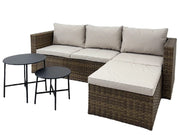 BROWN + BEIGE SYNTHETIC RATTAN L-SHAPED SOFA