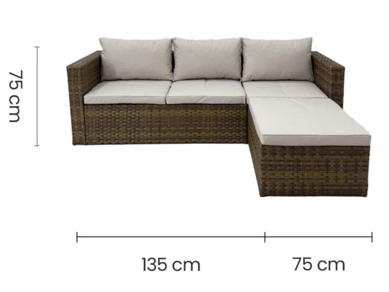 BROWN + BEIGE SYNTHETIC RATTAN L-SHAPED SOFA