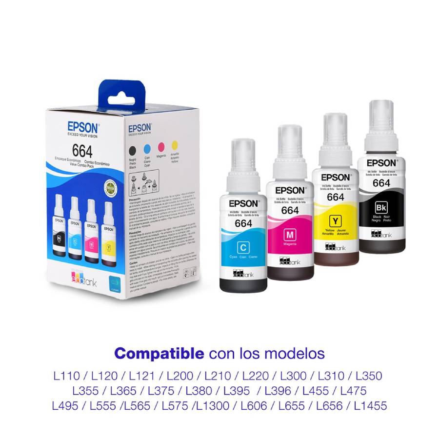 TINTA EPSON BOTELLAS T664 PACK 4 COLORES