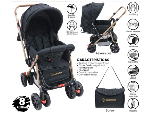 COCHE P/BEBE BEBESITOS KATIA4 NEGRO
