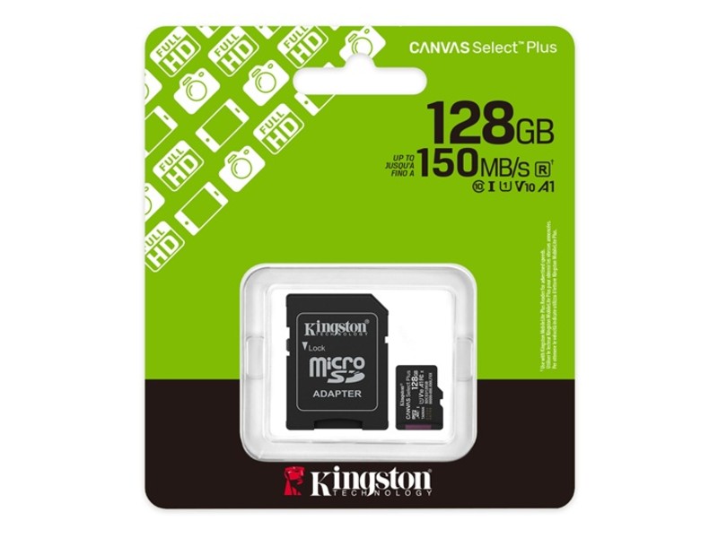 KINGSTON CANVAS SELECT PLUS 128GB V10 150MB/S MICROSD CARD
