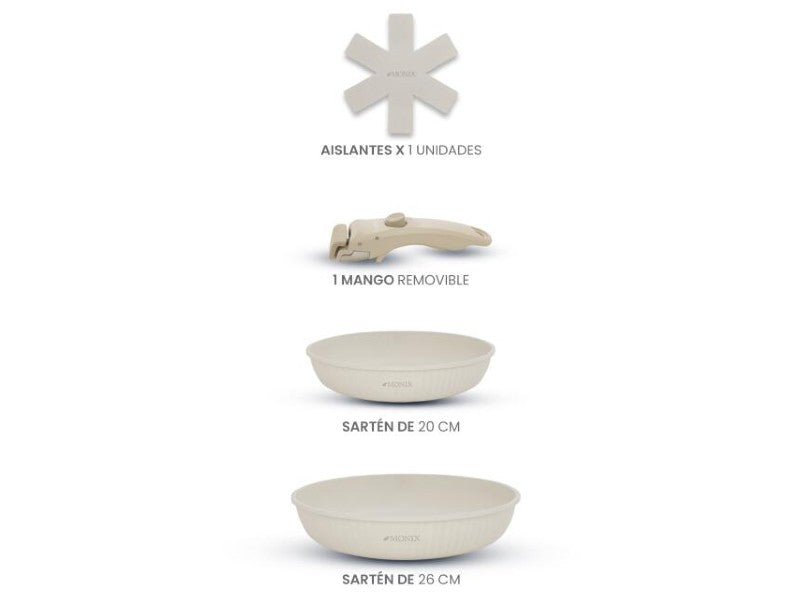 MONIX 4-PIECE CREAM CERAMIC FRYING PAN SET