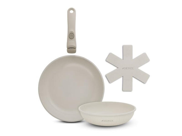 SET SARTENES MONIX 4 PIEZAS CERAMICA COLOR CREMA