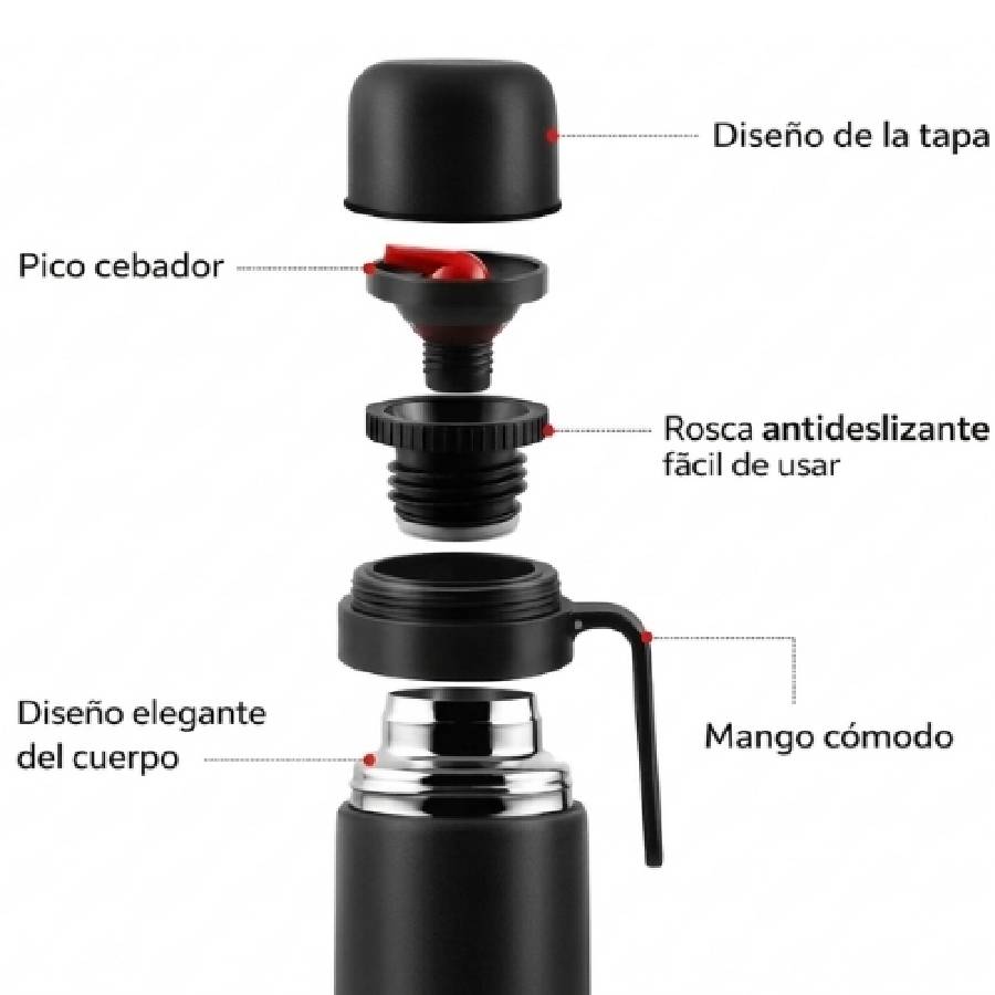 TERMO 1 LITRO NEGRO ACERO INOXIDABLE LIFEART