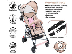 COCHE P/ BEBE BEBESITOS W-500-100 ROSADO CLARO