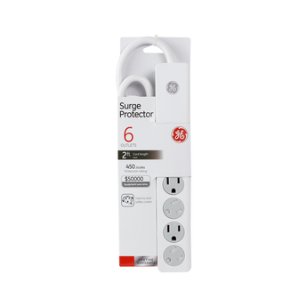 G.E. SURGE PROTECTOR 6 OUTLETS 450J 2FT WHT