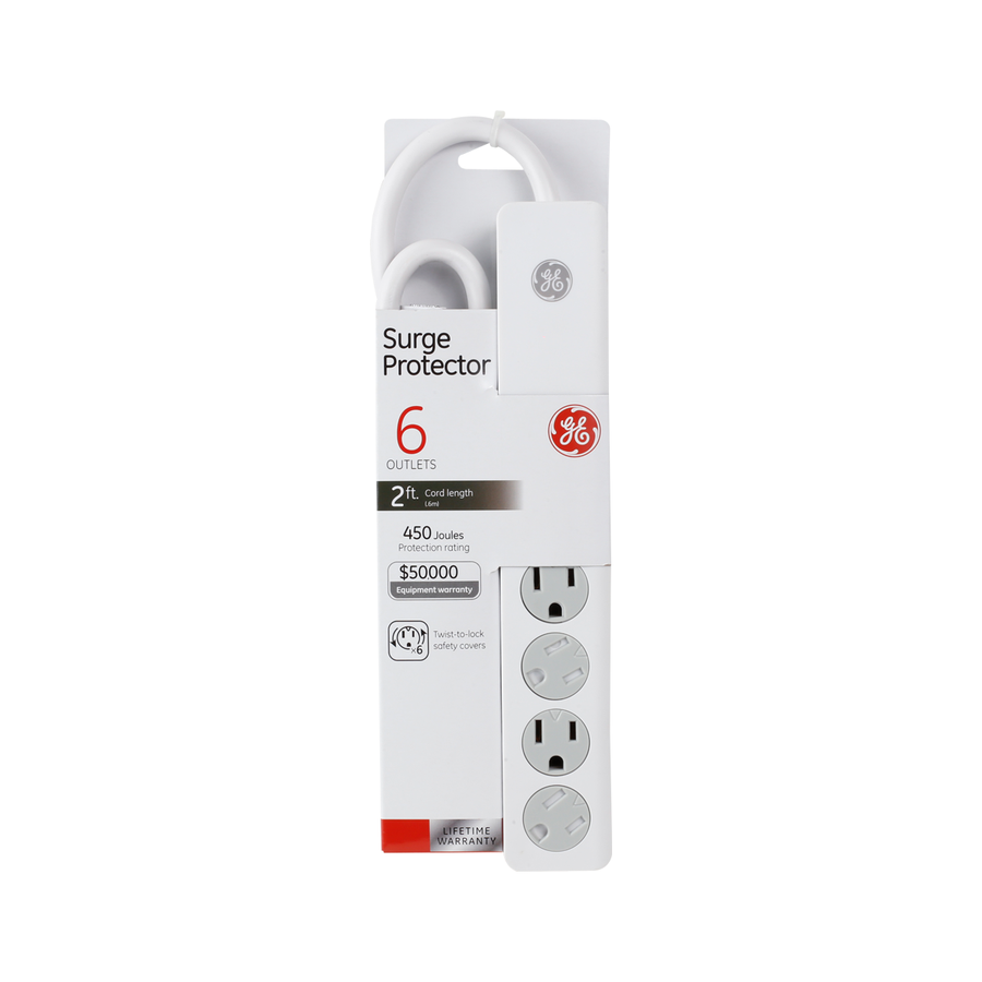 G.E. SURGE PROTECTOR 6 OUTLETS 450J 2FT WHT